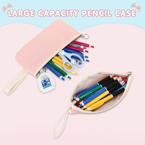 GeeWin Girls Backpack for School with Lunch Box & Pencil Case Set, 17 Inch Waterproof Cute Bow Girls Bookbag for Kids, Teens, Elementary Middle High College School Student (Pink/Beige) - color: Pink Beige