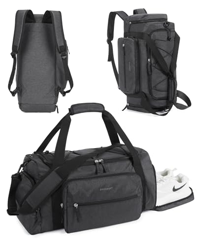 BAGSMART 4-IN-1 Gym Bag for Women Men, TSA Lightweight Duffle Bag for Travel with Shoe Compartment & Wet Pocket, 22L/30L/38L Tactical Backpack with 40oz Water Bottle Holder - color: E-Black
