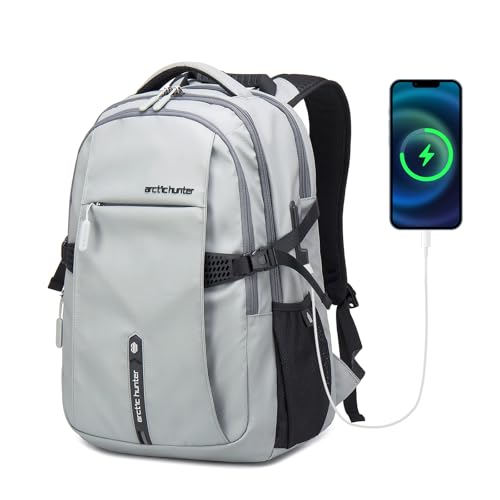 ARCTIC HUNTER AH Travel Carry On 15.6" Laptop Backpack for Men, Large 30L Anti-Theft & Waterproof Backpacks Flight Approved for Business, Commuting, Work, Weekend Casual Daypack, Grey, Silver - color: Sliver