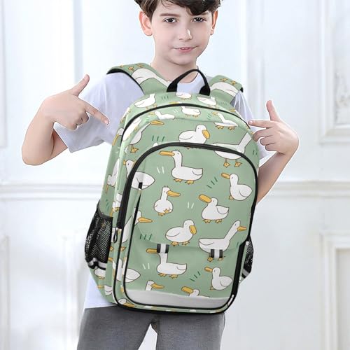 Cartoon Duck Pattern Green Backpack Girls Boys Elementary School Bags Bookbags Laptop Backpack Travel Daypack Safe Reflective Stripes