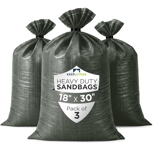 Heavy Duty Sand Bags Pack of 3, Army Green Empty Sandbags with Built-In Ties, Woven Polypropylene UV Protection 1600 Hours, Fillable Bags for Flood Control, Weight, 18x30 inches, 75 Pounds Volume - size: 18"W x 30"L, style: Pack of 3