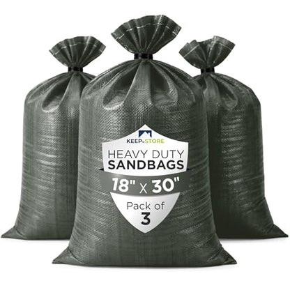 Heavy Duty Sand Bags Pack of 3, Army Green Empty Sandbags with Built-In Ties, Woven Polypropylene UV Protection 1600 Hours, Fillable Bags for Flood Control, Weight, 18x30 inches, 75 Pounds Volume - size: 18"W x 30"L, style: Pack of 3