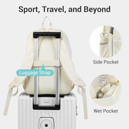 Tennis Bag for Women Girl, Stylish Quilted Tennis Pickleball Racket Backpack Wet Pocket, Women Weekend Bag for Travel - color: Beige