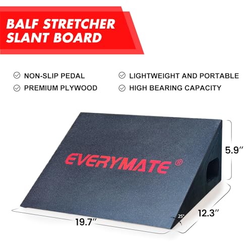 EVERYMATE Heavy-Duty Wooden Slant Boards for Exercise & Calf Stretch – 19.7" Wide Incline Board for Squats, Non-Slip Surface, Fixed 25° Angle for Strength & Flexibility Training, 1200 lbs Capacity - color: Slant Board-BLACK