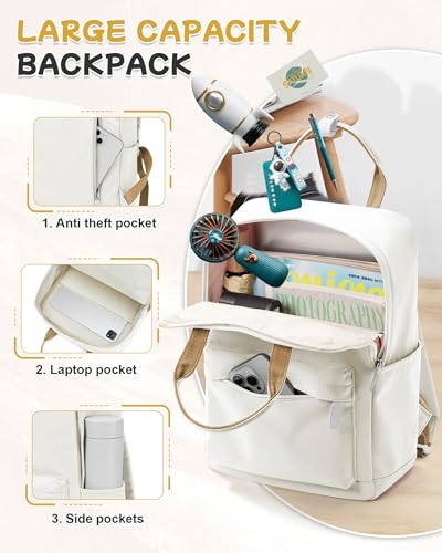 BJLFS White School Backpack for Girls Boys,Waterproof Bookbag for Women Men, College Student School Bag, Lightweight Travel Rucksack Casual Daypack,Laptop Backpacks - color: Standard White