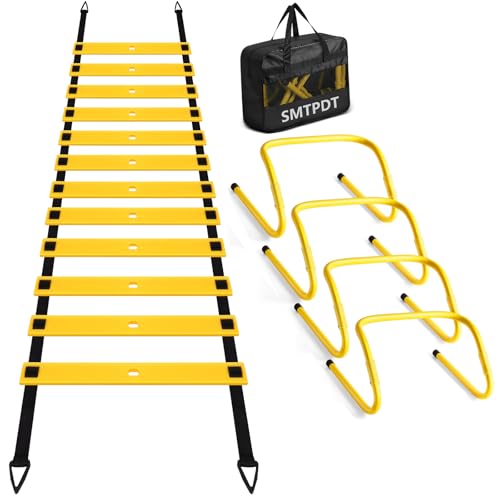 Agility Ladder,Soccer Training Equipment Set,20ft Speed Ladder,4 Agility Hurdles,Football Basketball Training Equipment,Football Accessories for Kids Youth Adults | Footwork, Speed & Agility Training - color: Yellow