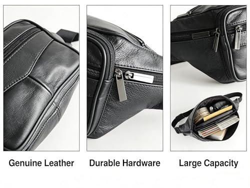 large 6 Pockets Leather Fanny Pack Travel Waist packs Waist Pack Suitable for Outdoor Mountaineering Travel Camping Cycling Running etc Fanny packs (Black) - color: Black 2025 model
