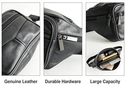 large 6 Pockets Leather Fanny Pack Travel Waist packs Waist Pack Suitable for Outdoor Mountaineering Travel Camping Cycling Running etc Fanny packs (Black) - color: Black 2025 model