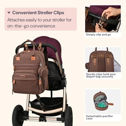 BabbleRoo Diaper Bag Backpack - Baby Essentials Travel Tote - Multi Function Water Resistant Diaper Bag, Travel Essentials Baby Bag with Changing Pad, Stroller Straps & Pacifier Case - Unisex, Brown - color: Coffee, size: Large