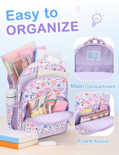 VASCHY Kids Backpacks, 12L Toddler & 17.5L School Backpacks, Lightweight Water-Resistant for Boys and Girls Ages 3-12 - color: Lilac Bloom-l, size: Large