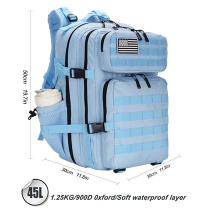 Military 45L Tactical Assault Backpack 3 day assault pack with Molle Waterproof backpack Rucksack for Tactical Backpacks - color: Skyblue