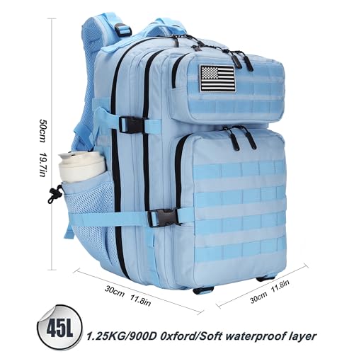 Lovelinks21 45L Tactical Assault Backpack 3 day assault pack with Molle Waterproof backpack Rucksack for Tactical Backpacks (Light blue) - color: Light Blue