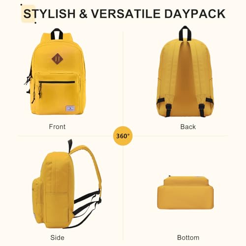 VX VONXURY Backpack for Men Women, Lightweight Kids School Bag, Classic Basic Laptop Bookbag for College Work Travel Hiking - color: Yellow