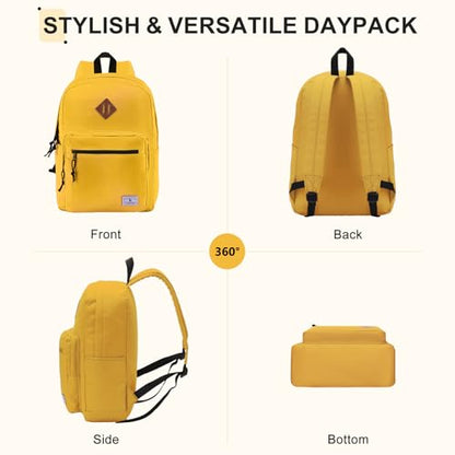 VX VONXURY Backpack for Men Women, Lightweight Kids School Bag, Classic Basic Laptop Bookbag for College Work Travel Hiking - color: Yellow
