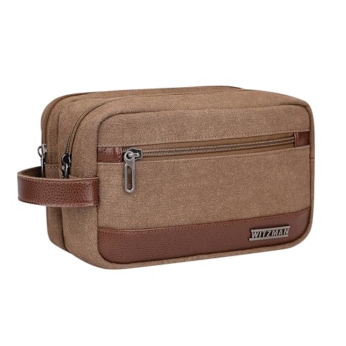 WITZMAN Canvas Toiletry Bag for Men Travel Toiletries Dopp Kit Multi-pocket - color: Brown