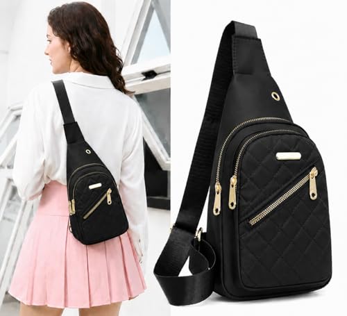 Small Sling Bag for Women and Men, Crossbody Chest Bag with Multiple Zipper Pockets, One Strap Shoulder Backpack for Travel and Daily UseBlack - color: Black
