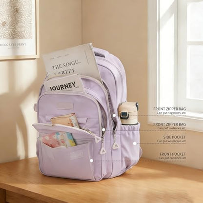 Eagerrich School Cute Aesthetic Backpack Girls Backpack for Students Kids Teen Girls Large Capacity Bookbags College Backpacks Laptop Lightweight Bookbag Casual Travel Daypacks School Bag（Purple） - color: Purple