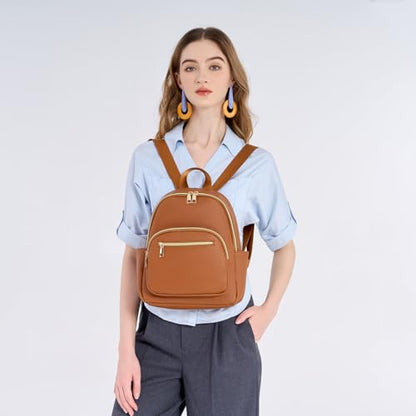 Mini Backpack Purse for Women PU Leather Small Backpack Fashion Multi Pockets Casual Daypacks Ladies Travel Shoulder Bags Brown - color: Brown