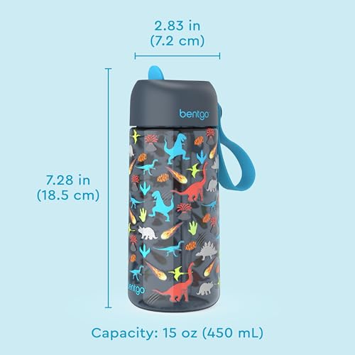 Bentgo Kids Water Bottle - Leak-Proof, Durable Tritan PFAS- & BPA-Free 15 fl oz, Kids/Toddlers Ages 3+ for School & Sports; Bite & Sip Spout, Carrying Handle, Dishwasher Safe (Dinosaur) - color: Dinosaur