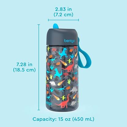 Bentgo Kids Water Bottle - Leak-Proof, Durable Tritan PFAS- & BPA-Free 15 fl oz, Kids/Toddlers Ages 3+ for School & Sports; Bite & Sip Spout, Carrying Handle, Dishwasher Safe (Dinosaur) - color: Dinosaur