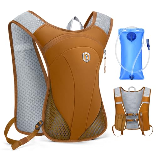 Hydration Backpack with 2L Water Bladder Bag, Lightweight and Breathable Running Vest for Men, Adjustable Chest Straps Water Pack for Cycling Hiking Climbing Outdoor - color: Orange