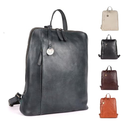 12.5 Inch Genuine Leather Backpack for Women and Men, Grey Leather Backpack with Adjustable Shoulder Strap - color: Grey