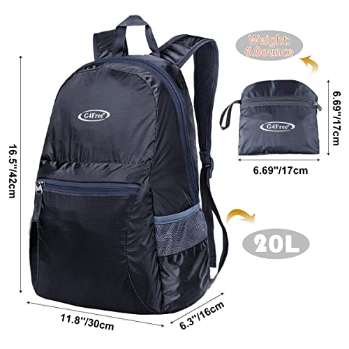 G4Free 20L Small Packable Travel Hiking Backpack for Men Women - color: Dark Blue, size: 20L