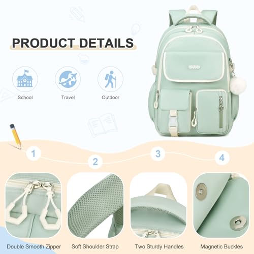 DIGOBAY Backpacks for Girls, 3PCS School Backpack with Lunch Box Pencil Pouch for Teen Girls Kids Elementary Primary Middle High College Travel School bag Bookbag Set （Green） - color: Green