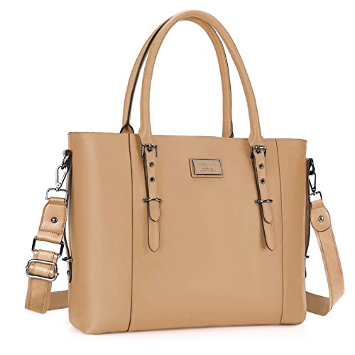MOSISO Laptop Bag for Women, 17.3 inch Waterproof Vintage PU Leather Briefcase Shoulder Computer Laptop Tote Bag for Office Work, Apricot - color: Apricot, size: 17.3 inch