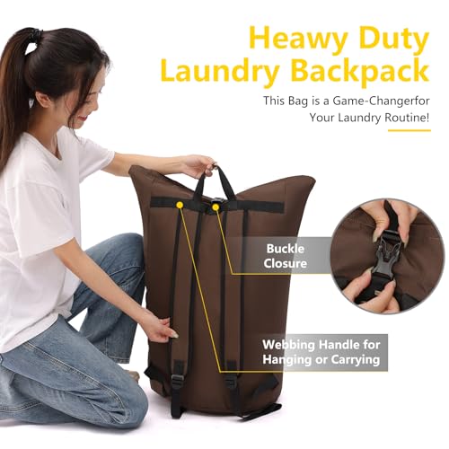 laundry bag backpack,extra-large heavy duty laundry bags,laundry backpack for college students,drawstring closure (Brown) - color: Brown