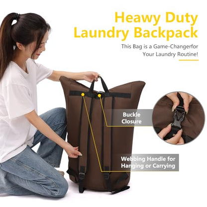 laundry bag backpack,extra-large heavy duty laundry bags,laundry backpack for college students,drawstring closure (Brown) - color: Brown