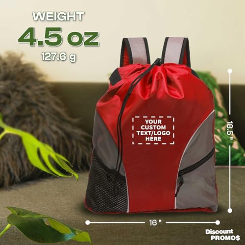 DISCOUNT PROMOS Custom Sporter Drawstring Backpacks Set of 1, Personalized Text, Logo, and Image - Cinch Bag, Gym Bag, Travel Backpack, Compact and Lightweight, Unisex Backpack - Red - color: - Custom - Red, size: 1 drawstring bag
