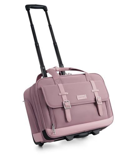AUROTIER Rolling Laptop Bag Women, Rolling Briefcase for Women with Dual Lock, 16 Inch Computer Bag with Wheels, Roller Underseat Carry On Luggage Personal Item Suitcase for Work Travel Business - color: Pink
