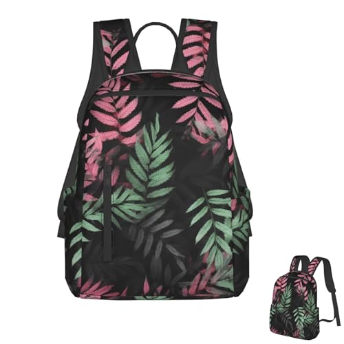 Black pink green leaves Travel Backpack for Men & Women 14 inch Laptop Backpack Waterproof Work Back Pack - color: Black Pink Green Leaves