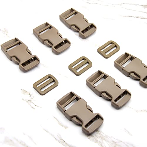 1 inch Buckles Straps Set with 10 Yards Nylon Webbing Strap,10 pcs Quick Side Release Plastic Buckle, 20 pcs Tri-glide Slide Clip for Luggage Strap, Backpack - color: Tan