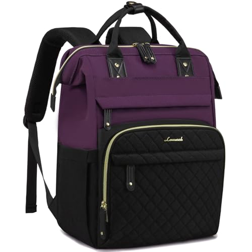 LOVEVOOK Laptop Backpack for Women, 15.6 inch Waterproof Nurse Bag Teacher Work Backpack Purse for Women, Travel Computer Backpack for College Office Business Ladies - color: Dark Purple Black, size: 15.6 inch-Internal laptop compartment