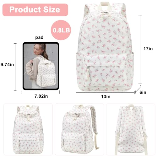Bluboon School Backpack for Teen Girls Women Laptop Backpack College Bookbags Middle School Travel Work Commuter Back Pack - color: Pink Rose Flower Beige Base 312