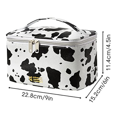 Meiyuuo Makeup Bag Large Cosmetic Bags for Women Girls Cute Travel Zipper Pouch Toiletry Organizer for Beauty Essentials Waterproof (Cow Print) - color: Print Cow Spots