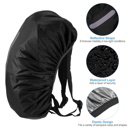 PATIKIL Waterproof Backpack Rain Cover, Non-Slip Backpack Cover with Vertical Reflective Strap Stay Dry - color: Black/Green, size: L(55-65L)