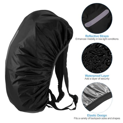 PATIKIL Waterproof Backpack Rain Cover, Non-Slip Backpack Cover with Vertical Reflective Strap Stay Dry - color: Black/Green, size: XL(65-75L)