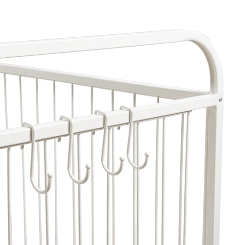 MyGift Large Capacity Metal Rolling Multi Sports Ball Cage Storage Hopper, Gym Equipment Basket Cart with Lockable Latch, Heavy Duty Caster Wheels, and 8 Accessory Hooks - color: White