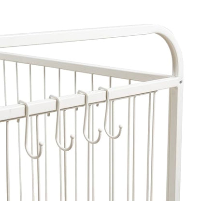 MyGift Large Capacity Metal Rolling Multi Sports Ball Cage Storage Hopper, Gym Equipment Basket Cart with Lockable Latch, Heavy Duty Caster Wheels, and 8 Accessory Hooks - color: White