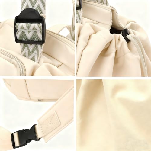 Tote Bag Large Capacity Lightweight Backpack with 15 Pockets Nylon Shoulder Bag for Car Travel Mother Bag - color: Beige