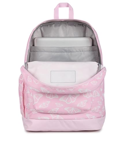 JanSport Cross Town Plus Backpack - Large Main Compartment, Side Water Bottle Pocket, 15-Inch Padded Laptop Sleeve - Flutter By - color: Flutter By Pink Ice/White/Pink Ice