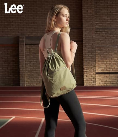 Lee Drawstring Backpack Bag Lightweight Small Gym Swim Beach Bag Water Resistant Sports Sackpack for Men Women, -LEE48-002DKH - color: Dark Khaki