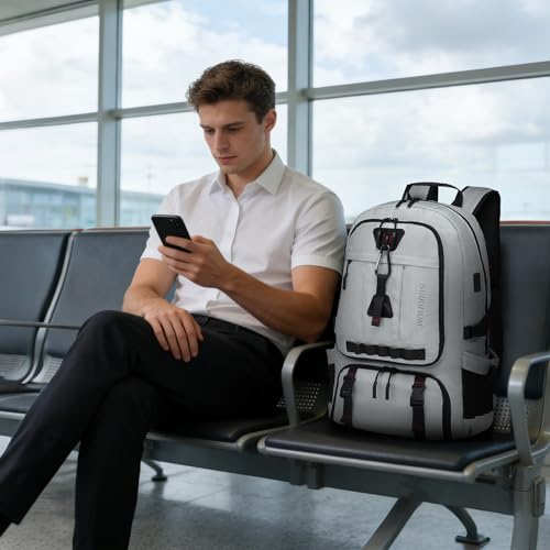 Travel Backpack 45L TSA Approved Carry on Backpack with Shoe Compartment & Wet/Dry Separation,Laptop Bag Fits 18.4 Inch Computer, Water Resistant Backpack for Men Women, Light Grey - color: Expandable Light Grey