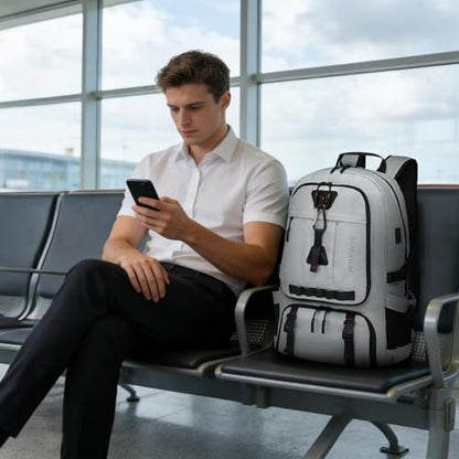 Travel Backpack 45L TSA Approved Carry on Backpack with Shoe Compartment & Wet/Dry Separation,Laptop Bag Fits 18.4 Inch Computer, Water Resistant Backpack for Men Women, Light Grey - color: Expandable Light Grey