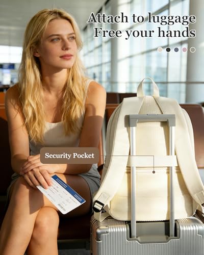 Lightweight School Backpack for Women Men, Multi Pocket Backpack for College Students, Waterproof Middle School Bags, Simple Bookbag for Teens Girls Boys, Beige - color: Beige