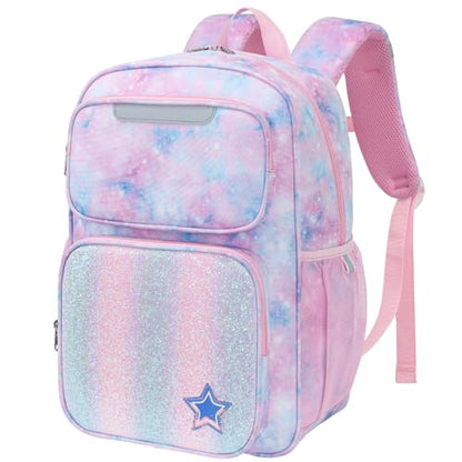Kids Backpack for Girls - 17 Inch Insulated School Bag Ages 8-10 | Elementary Backpack for Grades 3-5, Fits Binder Laptop, Insulated Pocket, Reflective Strips, S-Curve Straps, Pink Tie Dye - color: Pink Tie-dye