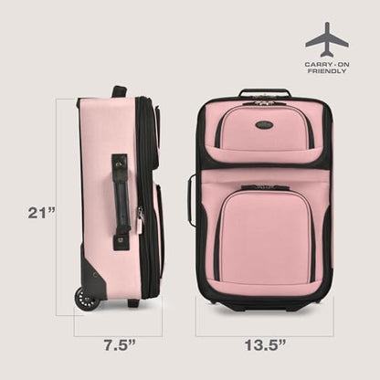 U.S. Traveler Rio Lightweight Softside Rolling Carry-on Suitcase, 2-Wheel Single, Pink - color: Pink, size: 21"